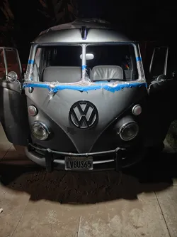 Bus at night with overhead light